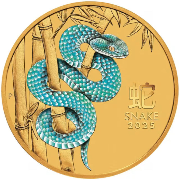Australia Lunar Series III Year of the Snake 2025 1/10 oz Colorized Gold BU