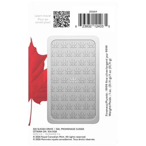 RCM Pure Silver Bar in Proudly Canadian Packaging 1 oz 2026 in Assay