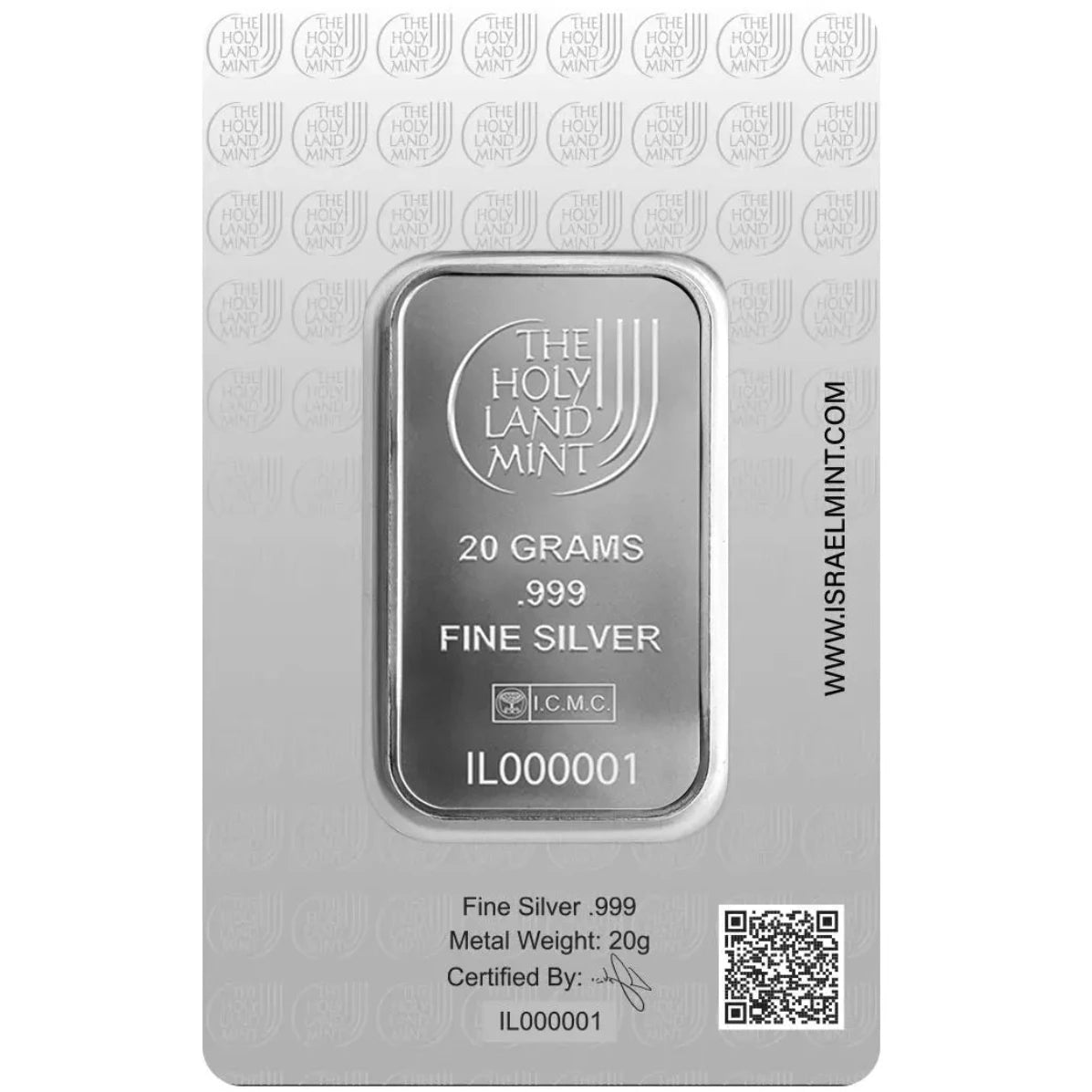 The Holy Land Mint Dove of Peace 20g Silver Bar in Assay