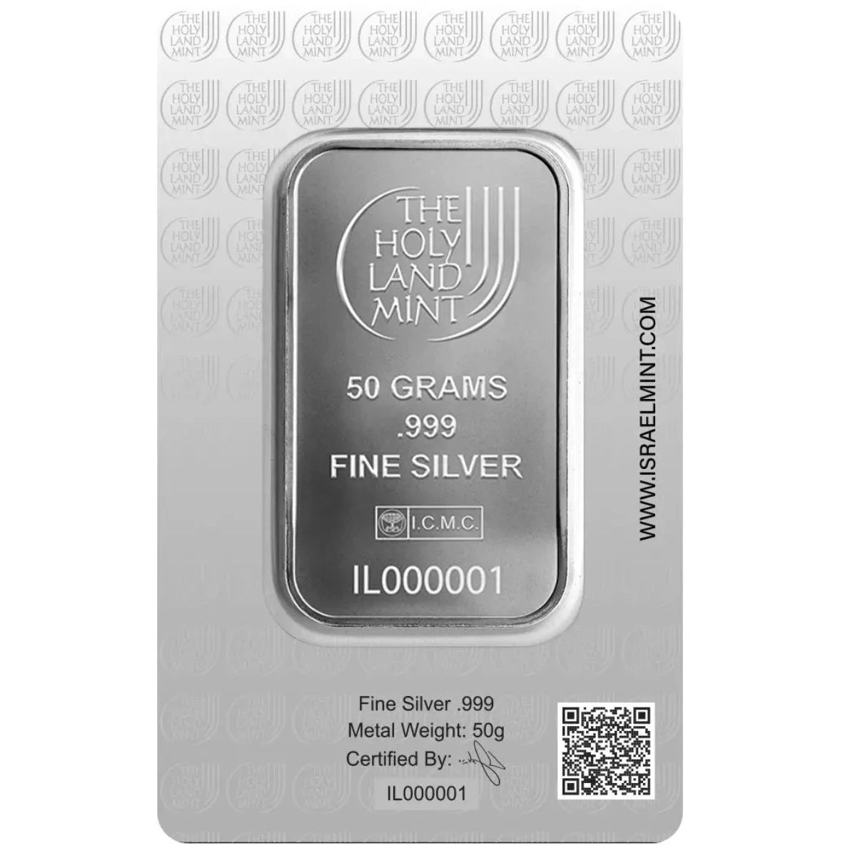 The Holy Land Mint Dove of Peace 50g Silver Bar in Assay