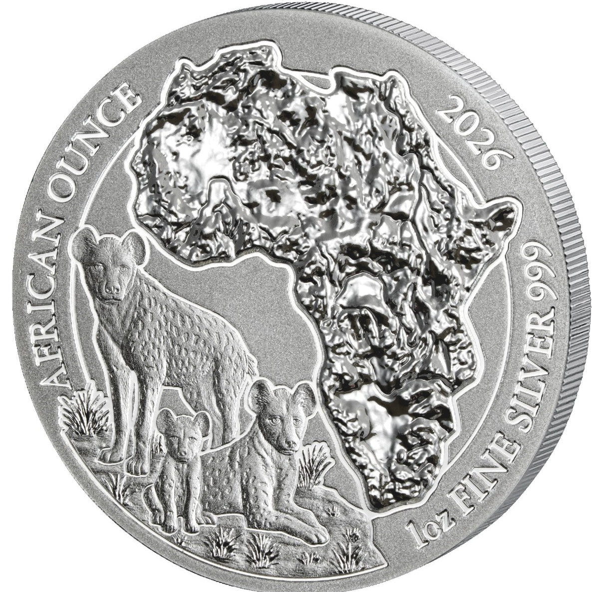 Rwanda African Ounce Spotted Hyena 2026 1 oz Silver BU