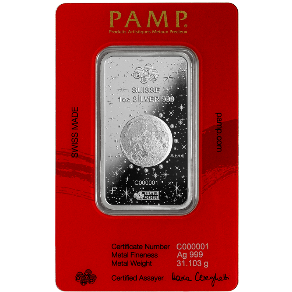 PAMP Lunar Legends 2024 Year of the Dragon 1 oz Silver Bar in Assay