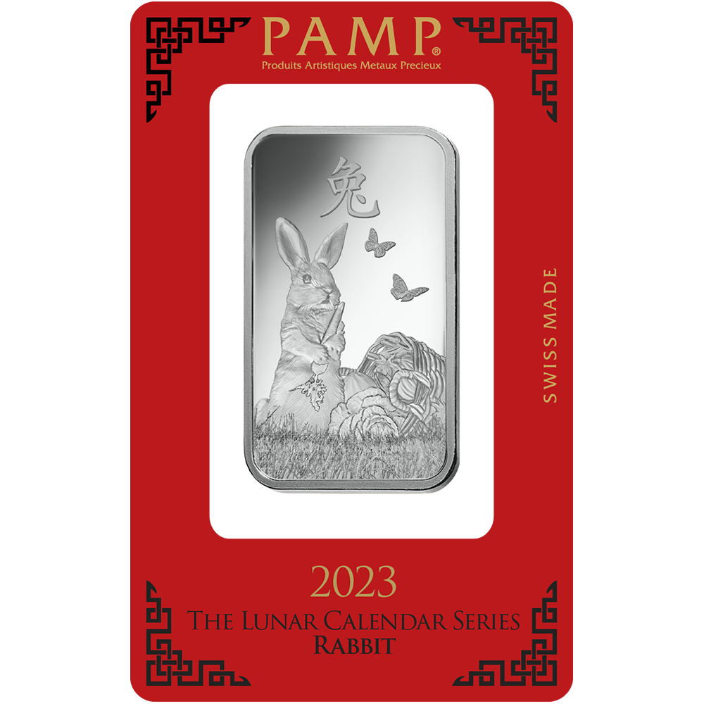 PAMP Lunar Rabbit 2023 1 oz Silver Minted Bar in Assay