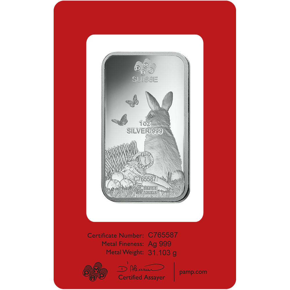 PAMP Lunar Rabbit 2023 1 oz Silver Minted Bar in Assay