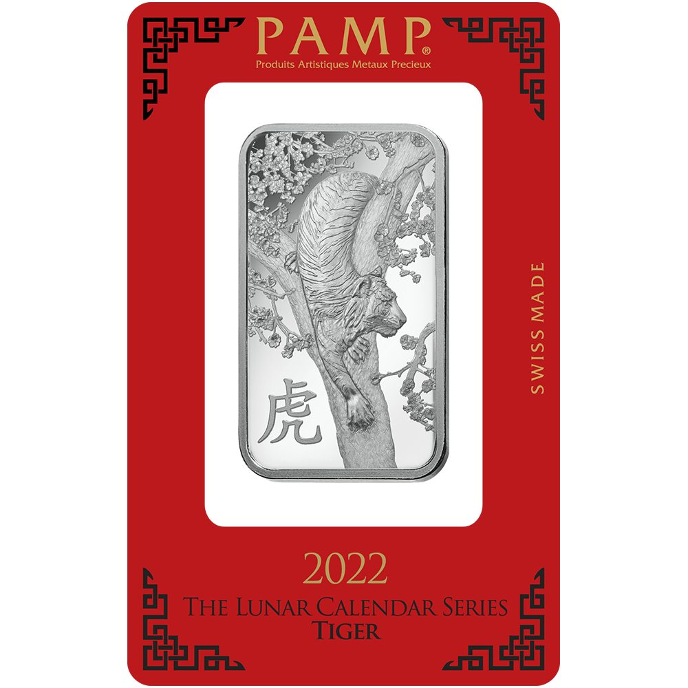 PAMP Lunar Tiger 2022 1 oz Silver Minted Bar in Assay
