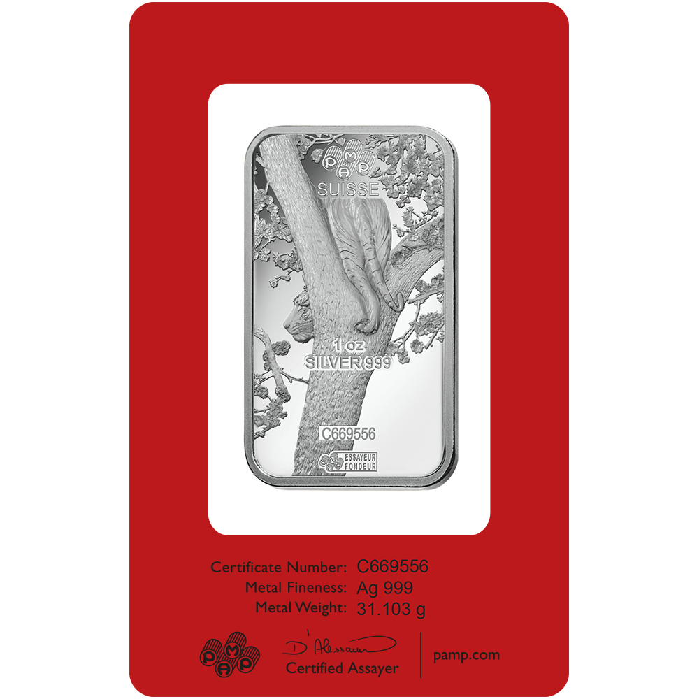 PAMP Lunar Tiger 2022 1 oz Silver Minted Bar in Assay