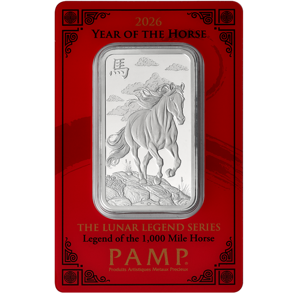 PAMP Lunar Legends 2026 Year of the Horse 1 oz Silver Bar in Assay