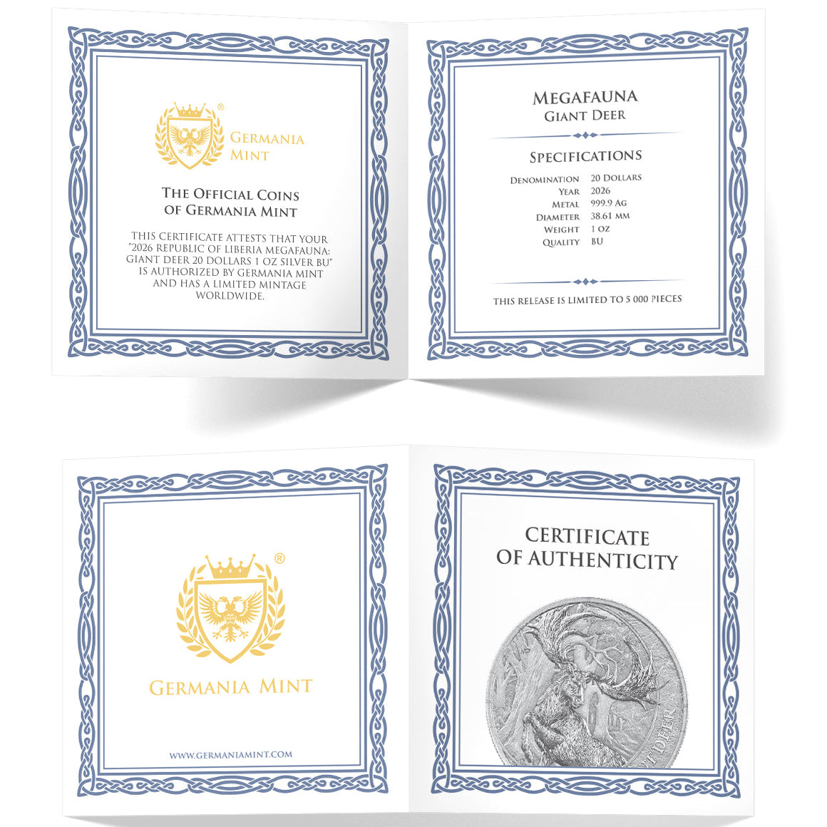 Republic of Liberia Megafauna Giant Deer 2026 1 oz Silver BU
