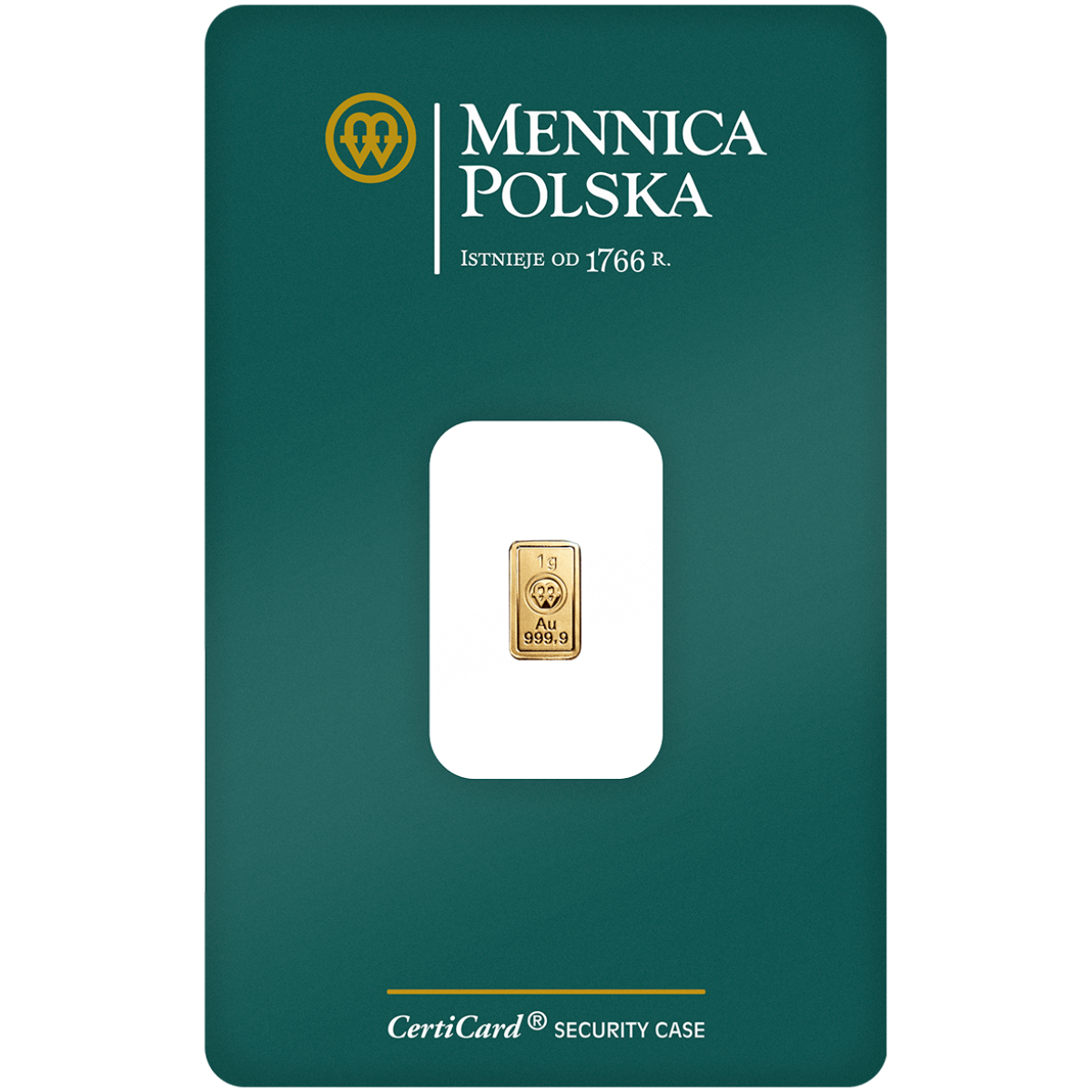 Mennica Polska 1g Gold Minted Bar in Assay