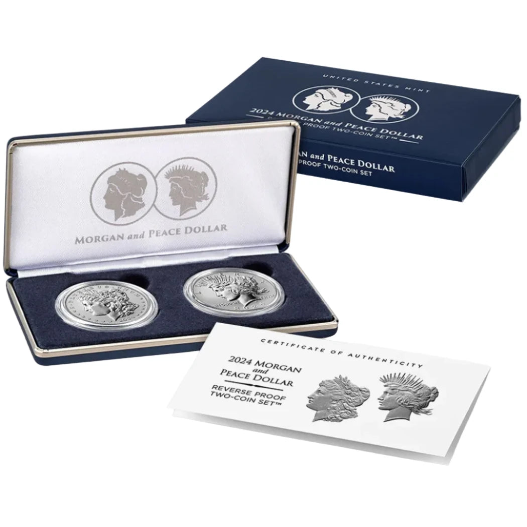 USA Morgan & Peace Silver Dollar 2024 Reverse-Proof Two-coin Set With Box and COA