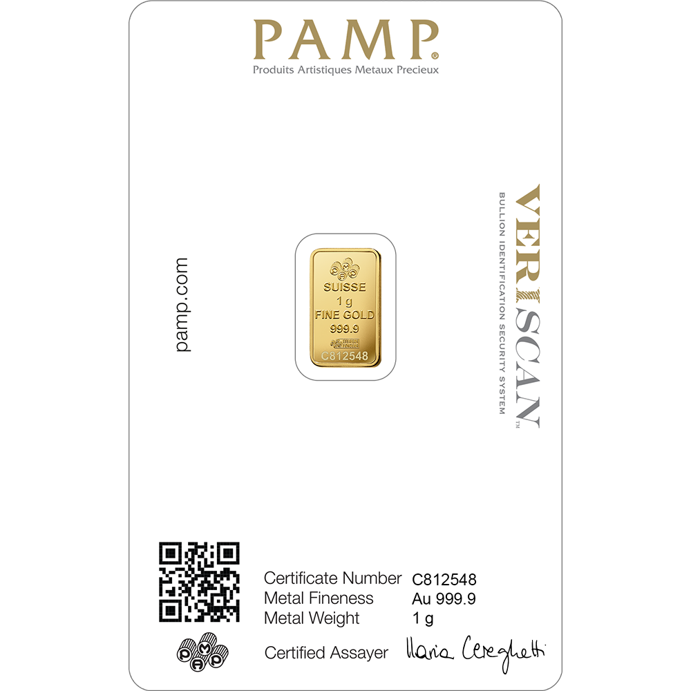 PAMP Lady Fortuna Gold Minted Bar 1g in Assay