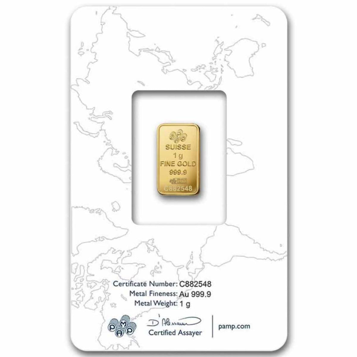 PAMP Rosa Gold Minted Bar 1g in Assay