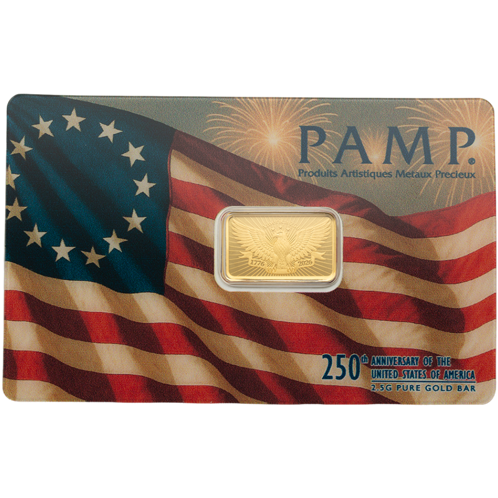 PAMP 250th Anniversary of the United States Vintage Gold Bar 2.5g in Assay