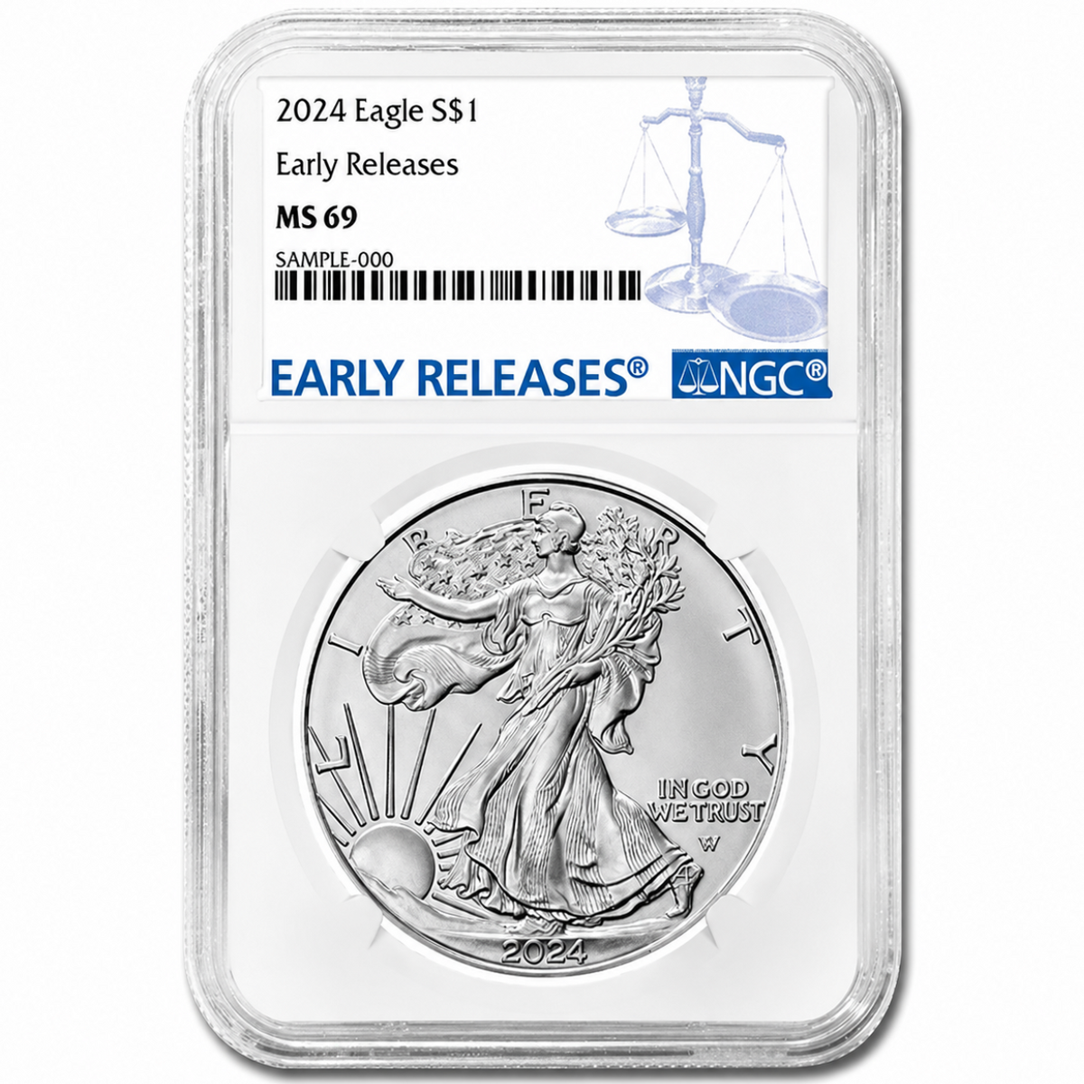USA Silver Eagle BU 2024 MS69 Early Releases NGC Blue Label