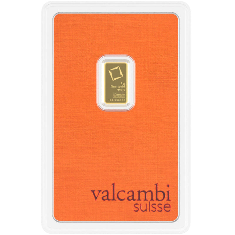 Valcambi Suisse 1g Gold Minted Bar in Assay